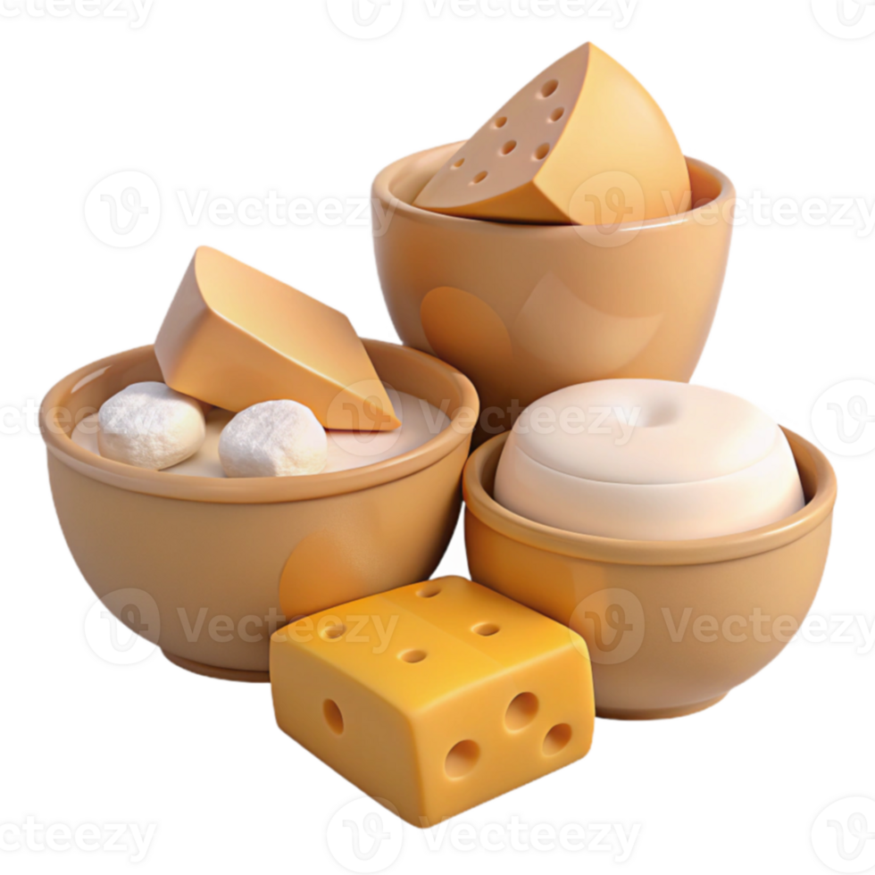 A Collection of Various Cheeses in Bowls png