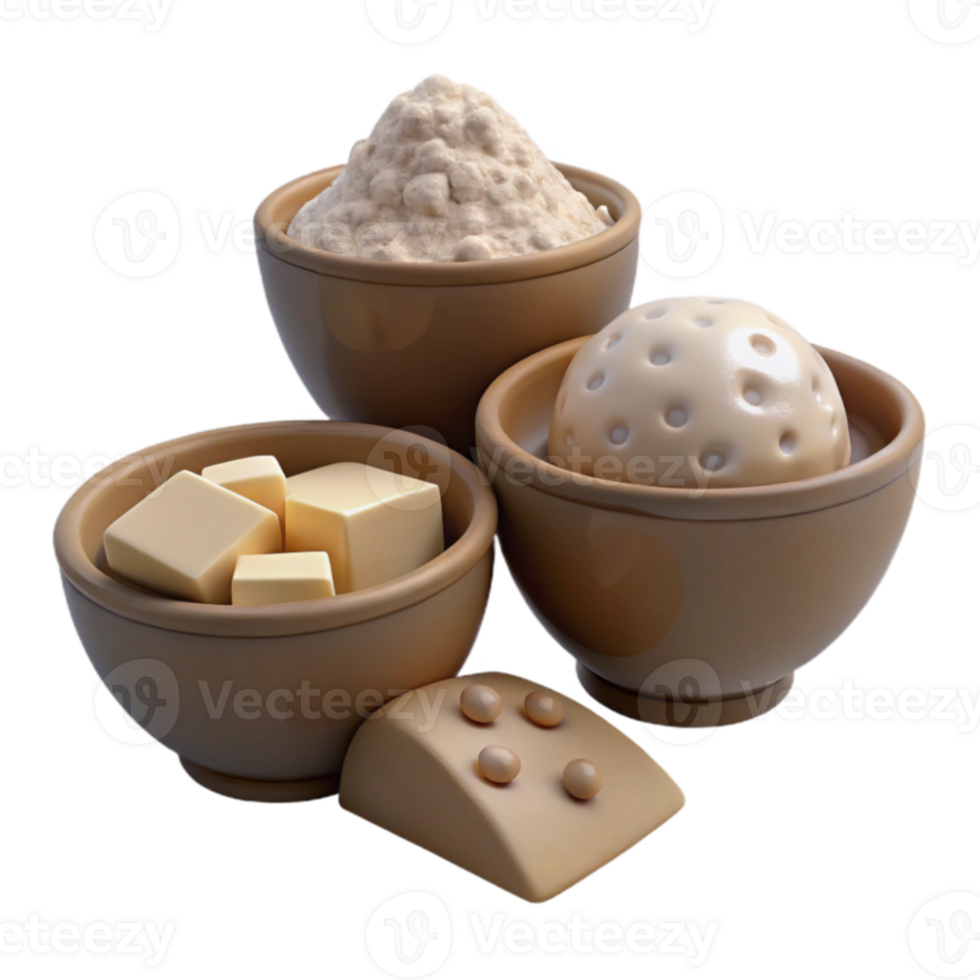 Various Food Products in Brown Bowls png