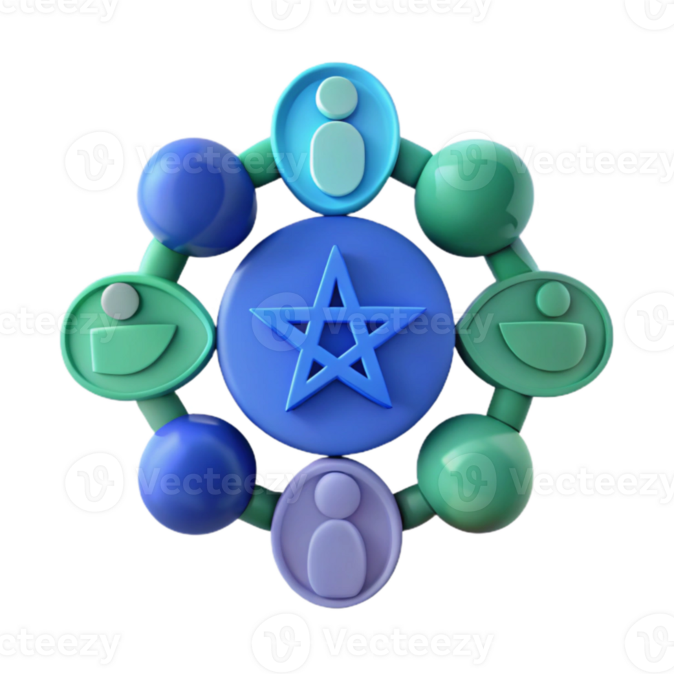 3D Render of a Star Symbol Surrounded by Connected Circles png
