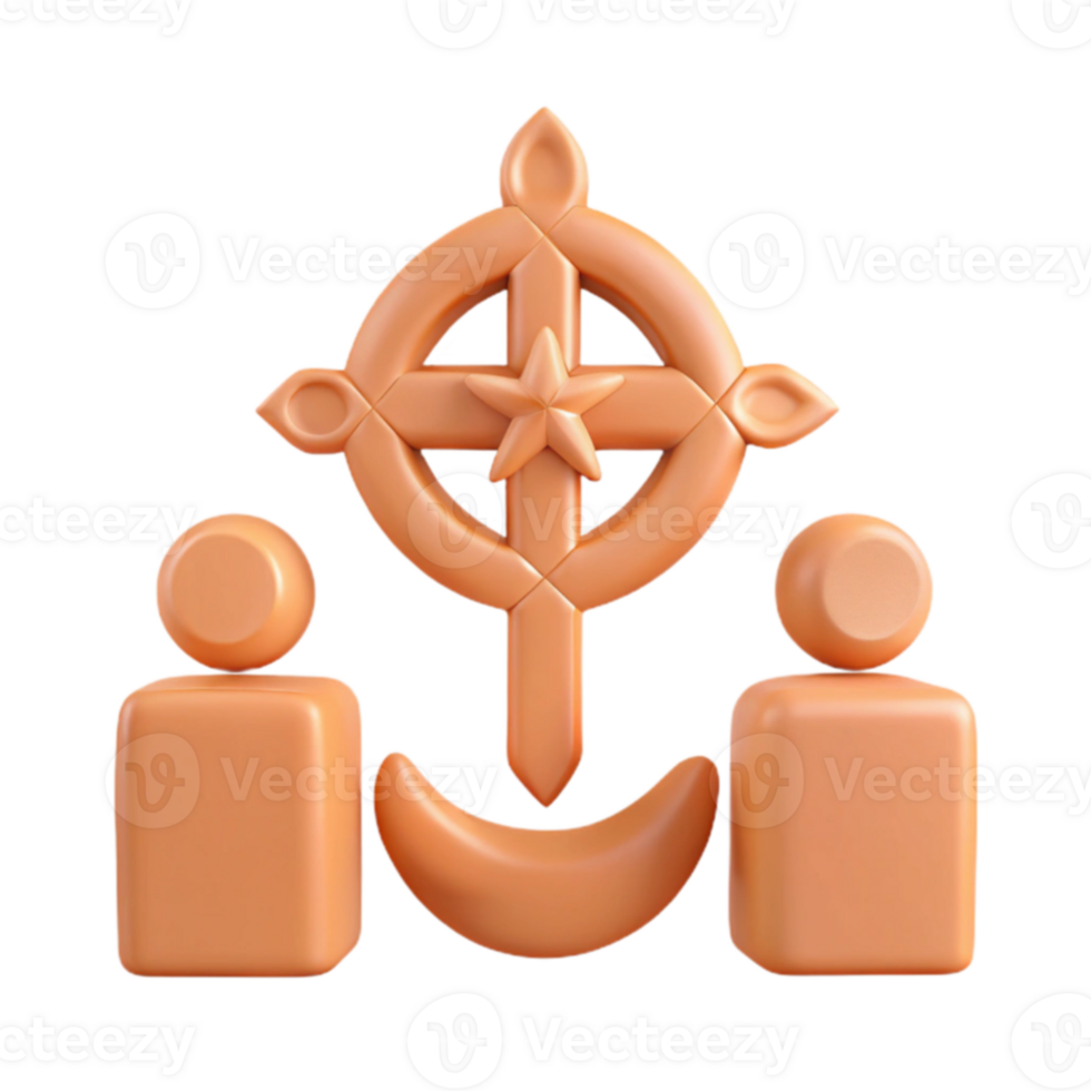 3D Rendered Symbol of Unity with Cross, Star, and Crescent Moon png
