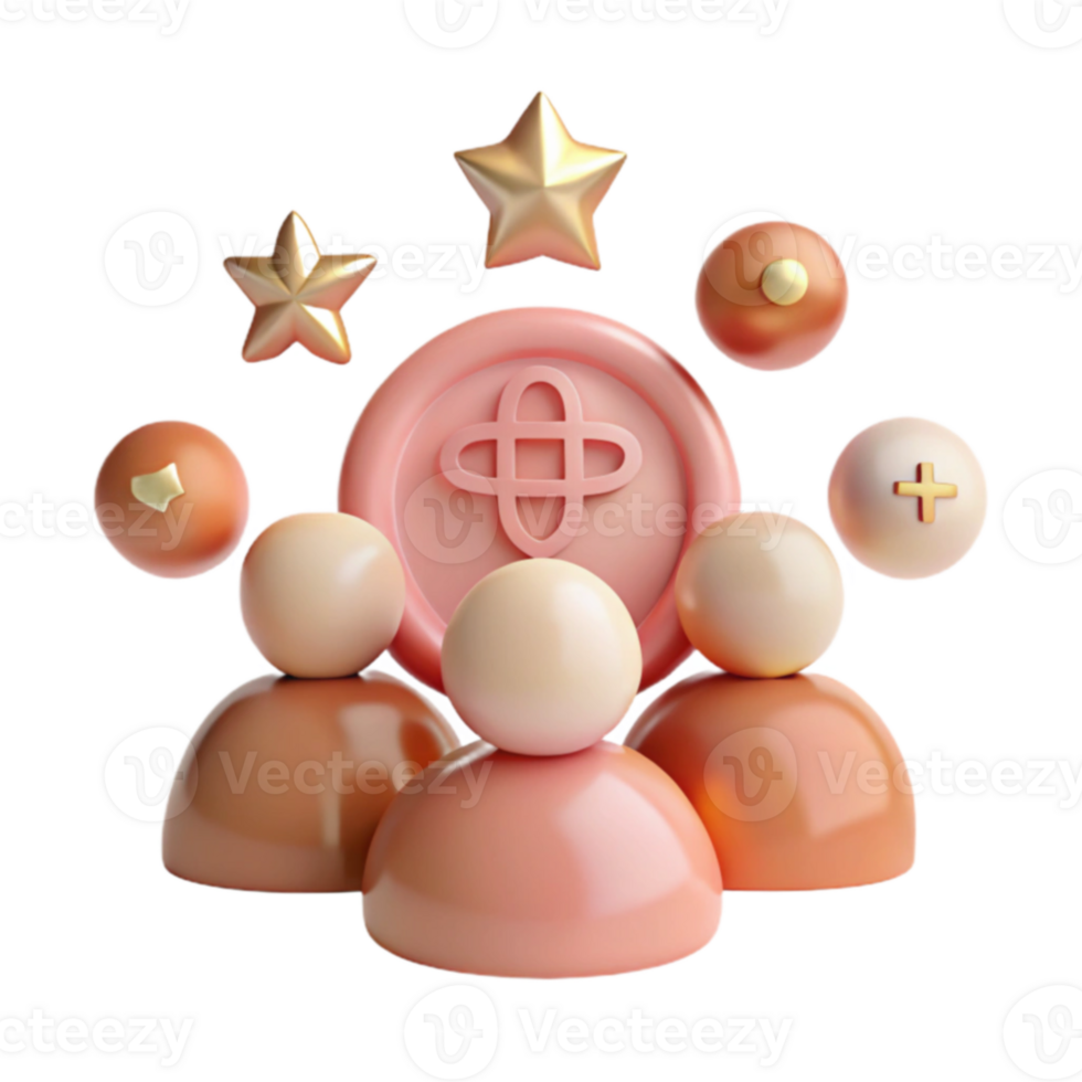 3D Render of Group of People with Gold Stars and Symbols png