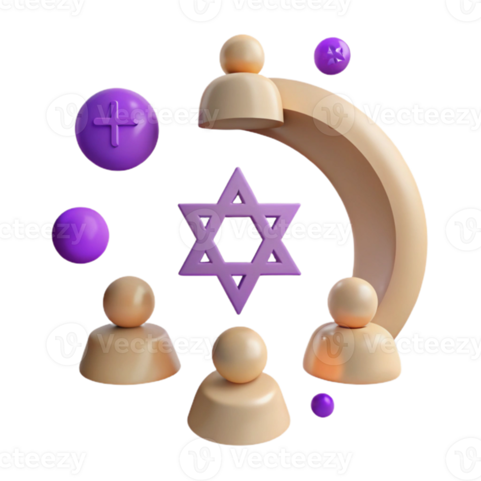3D Render of a Star of David with People Around it png