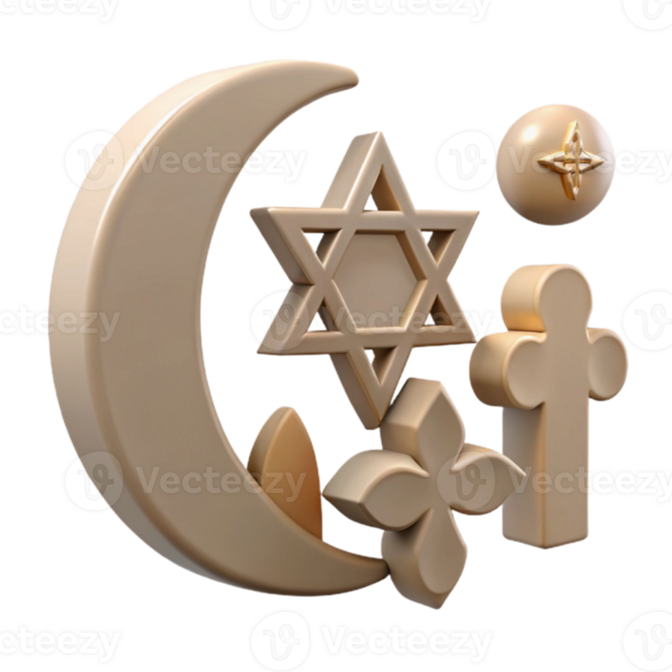 Religious Symbols Crescent Moon, Star of David, Cross, and Flower png