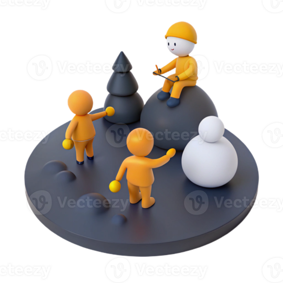 3D Render of Three Cartoon Characters Interacting png
