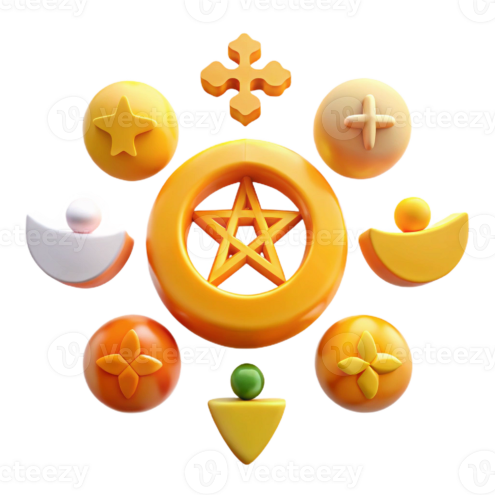 3D Rendered Geometric Shapes with Star, Cross, and Flower Designs png