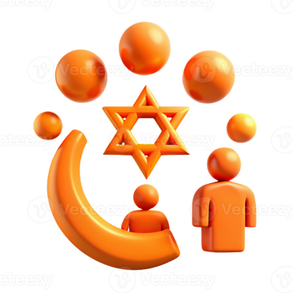 Star of David, Crescent Moon, and Human Figures Illustration png