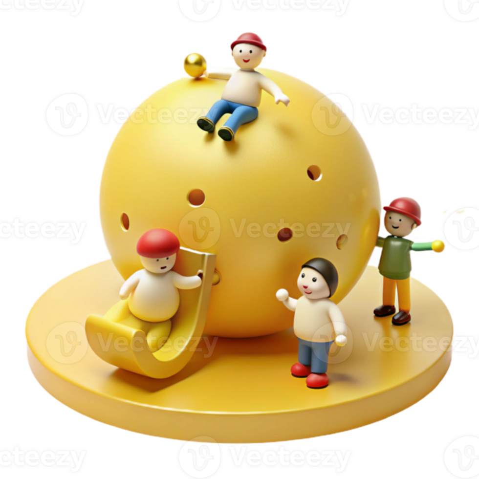 Playful Characters Enjoying a Slide and a Giant Ball png