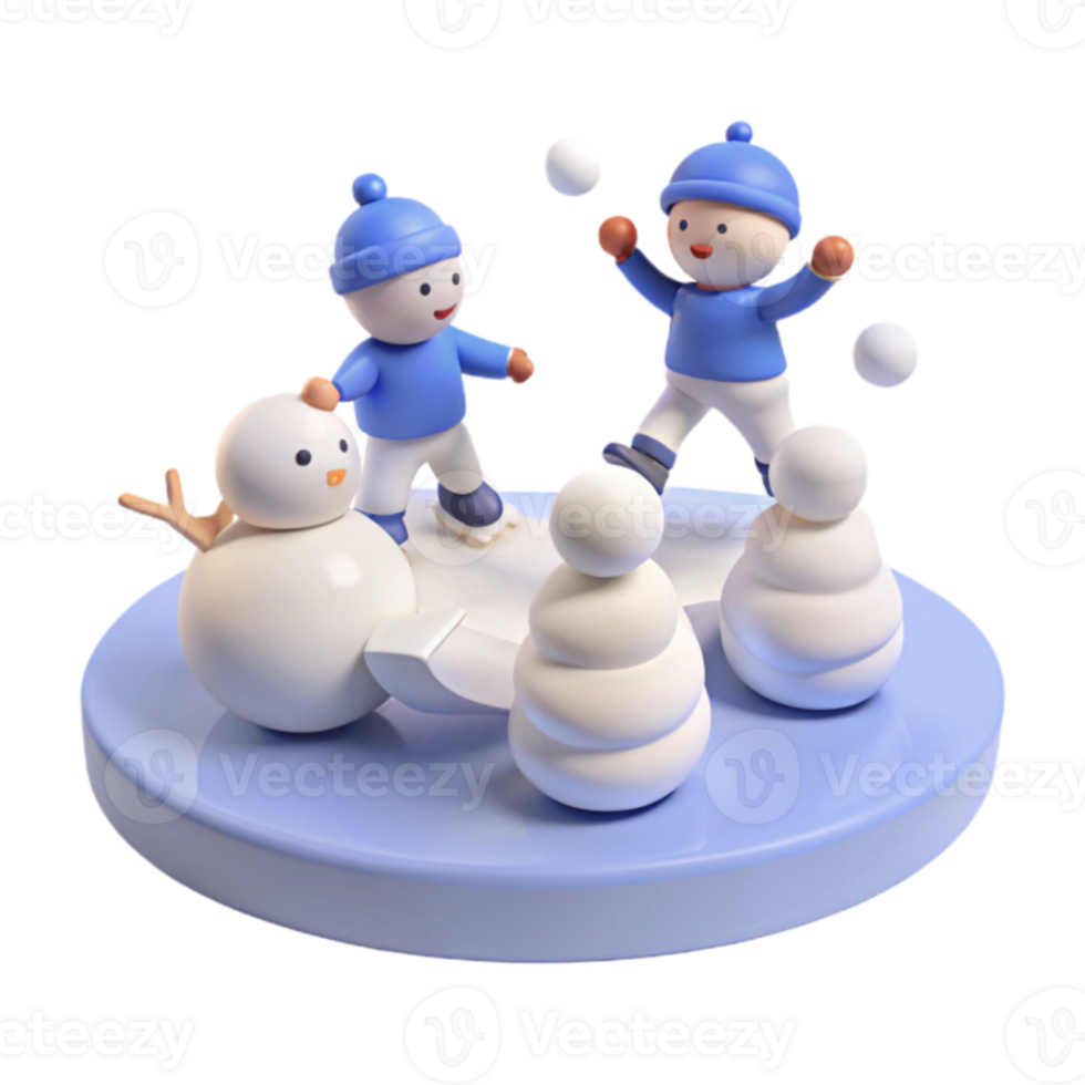 Snowman and Kids Playing in the Snow png