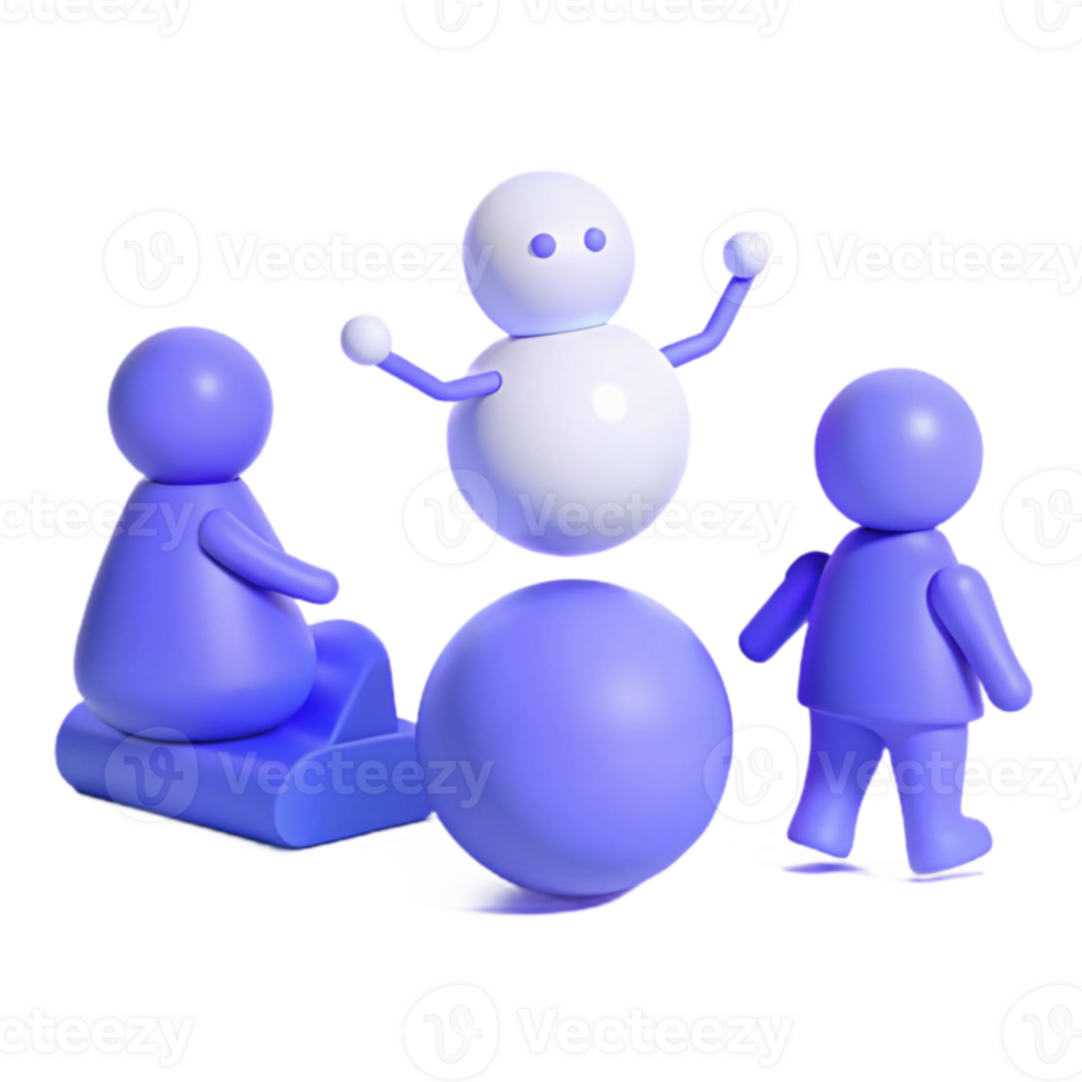 3D Render of Snowman with Two Characters png