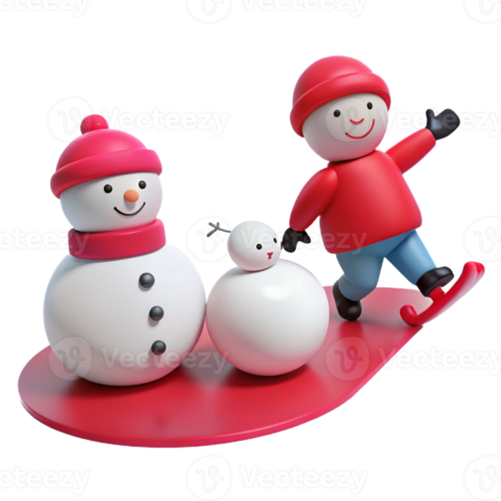 Snowman and Winter Character Sliding on Ice png
