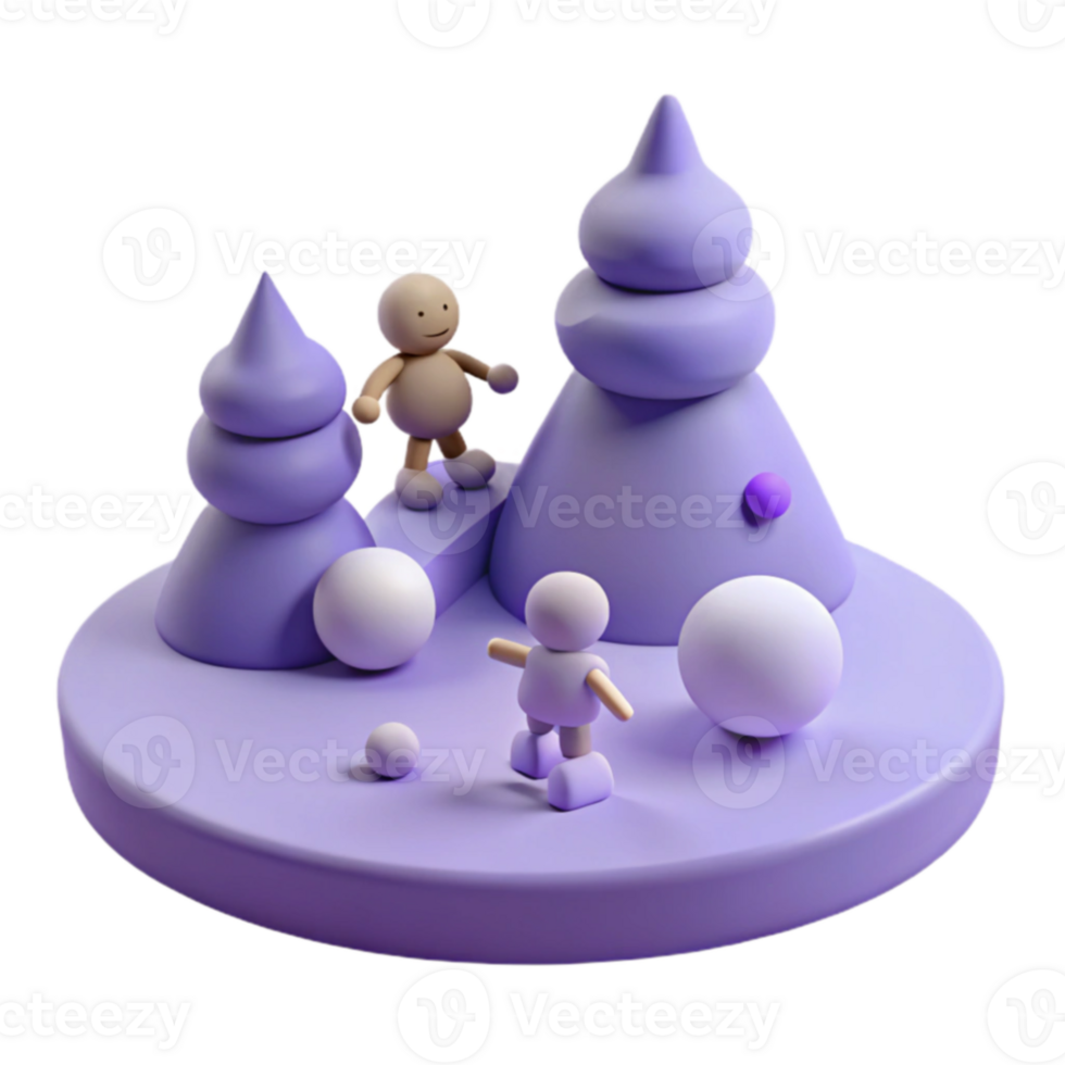 3D Rendered Scene with Two Figures and Abstract Trees png