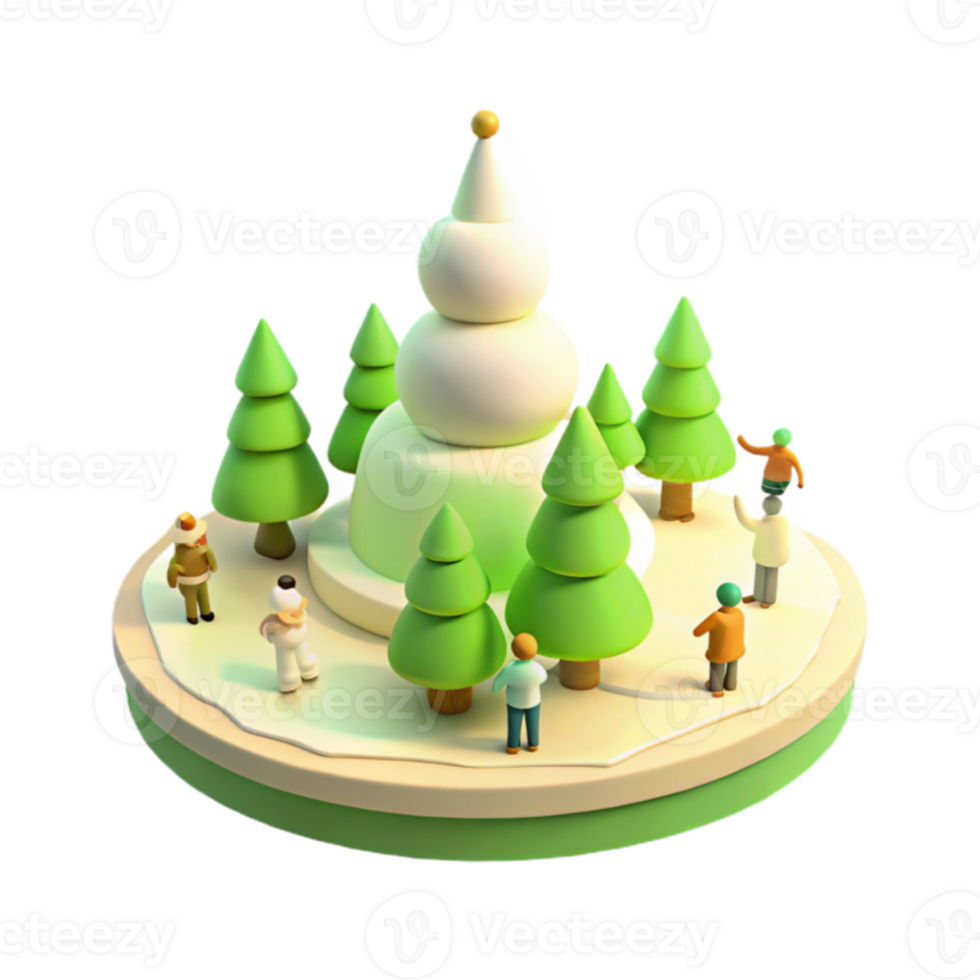 Winter Wonderland Scene with Snowman and Trees png