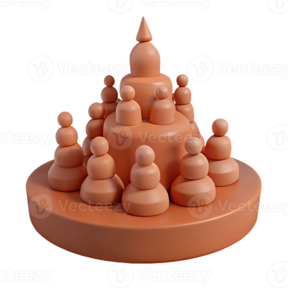 Abstract 3D Model of a Structure with Stacked Orange Shapes png