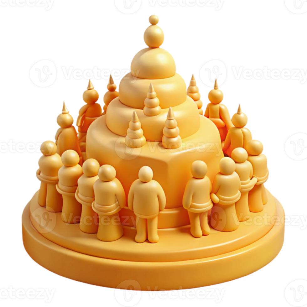 3D Render of People Surrounding a Large Pagoda png