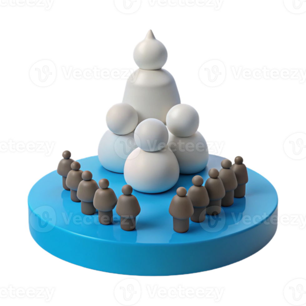 3D Illustration of a Pyramid of Spheres with People Surrounding the Base png