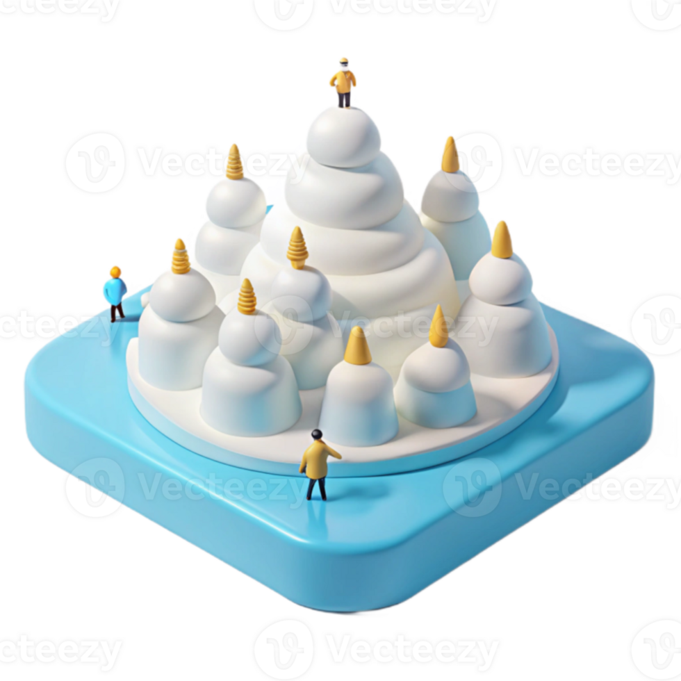 3D Render of Miniature People and White Domes on a Blue Base png