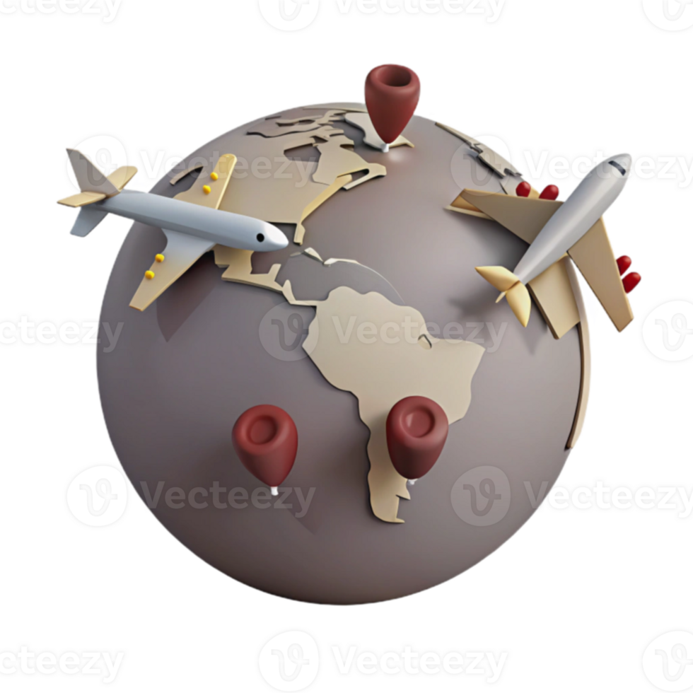 Global Travel and Exploration Pinpointing Destinations with Airplane Icons png