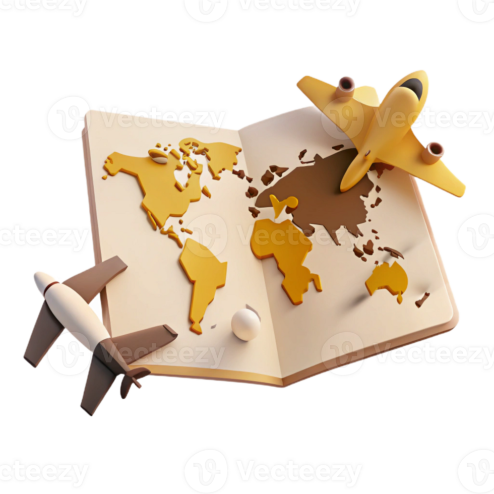 World Map with Planes - Travel and Exploration Concept png