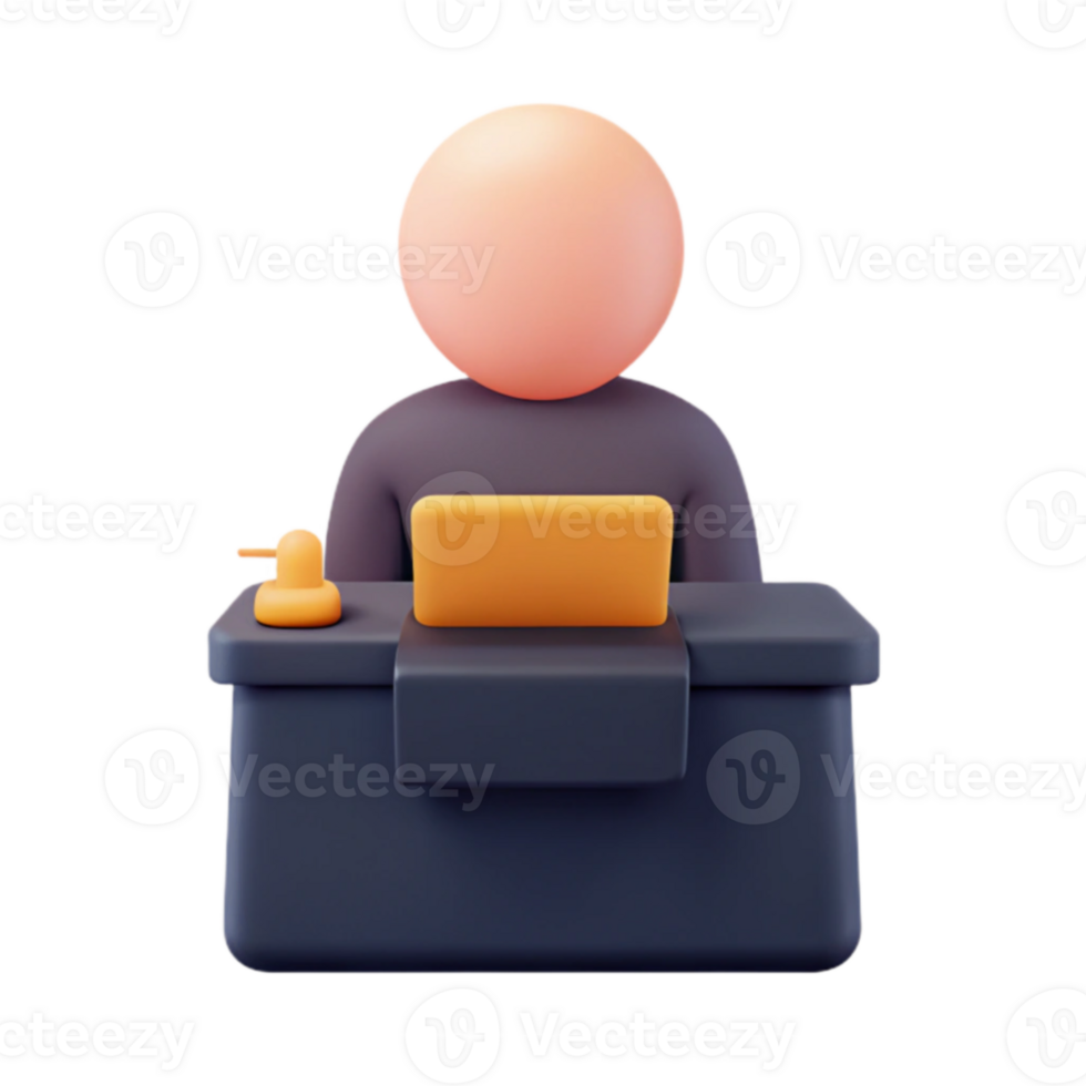 3D Render of a Person Sitting at a Desk with a Laptop png