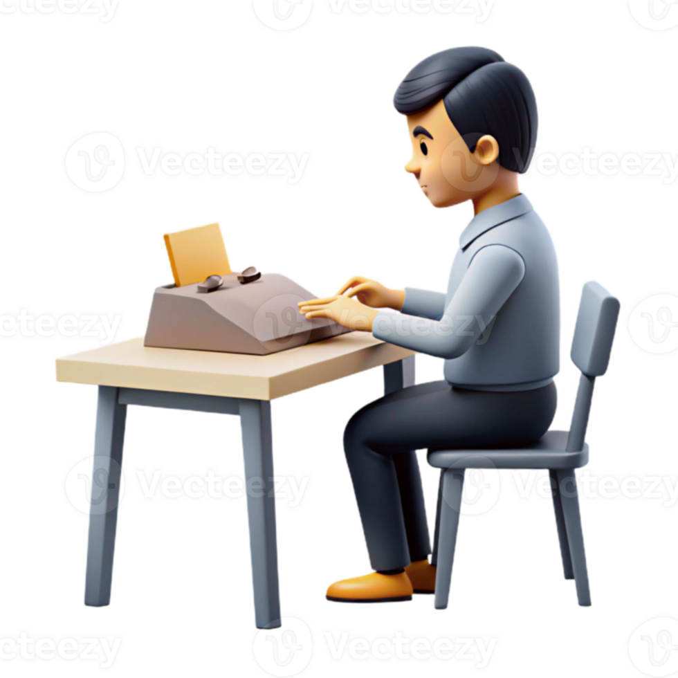 3D Illustration of a Man Typing on a Vintage Typewriter png