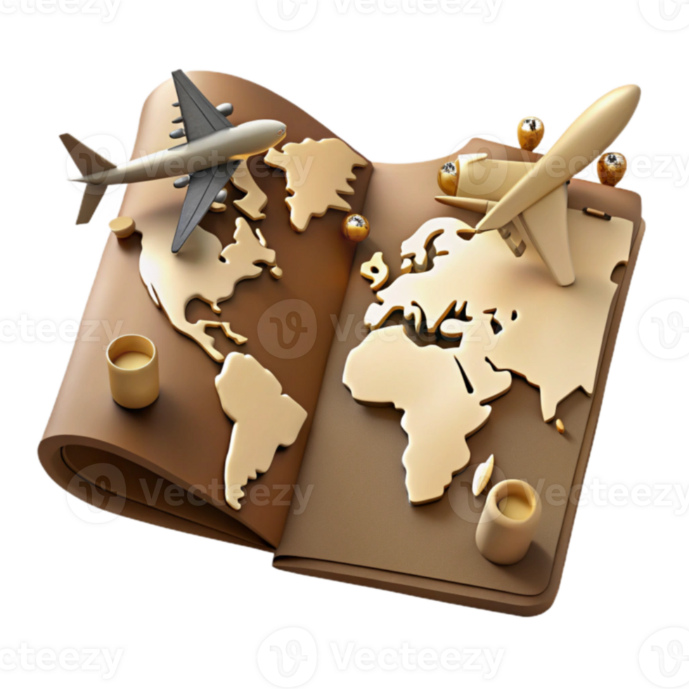 World Map with Airplane and Luggage png
