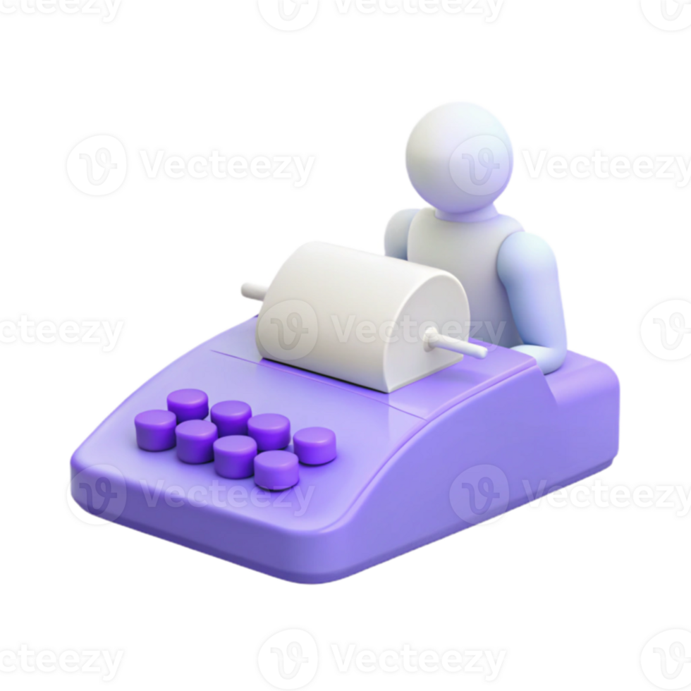 3D Render of a Person Typing on a Vintage Typewriter png