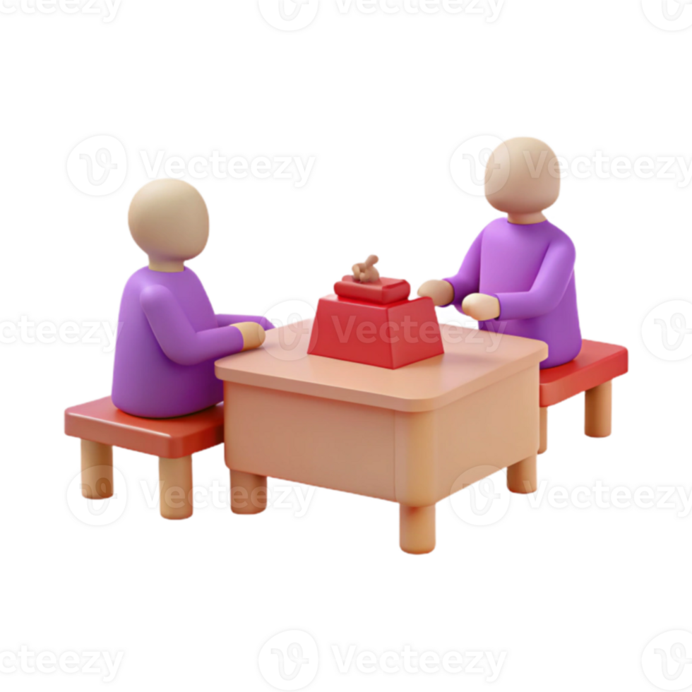 3D Render of Two Figures Sitting at a Table png
