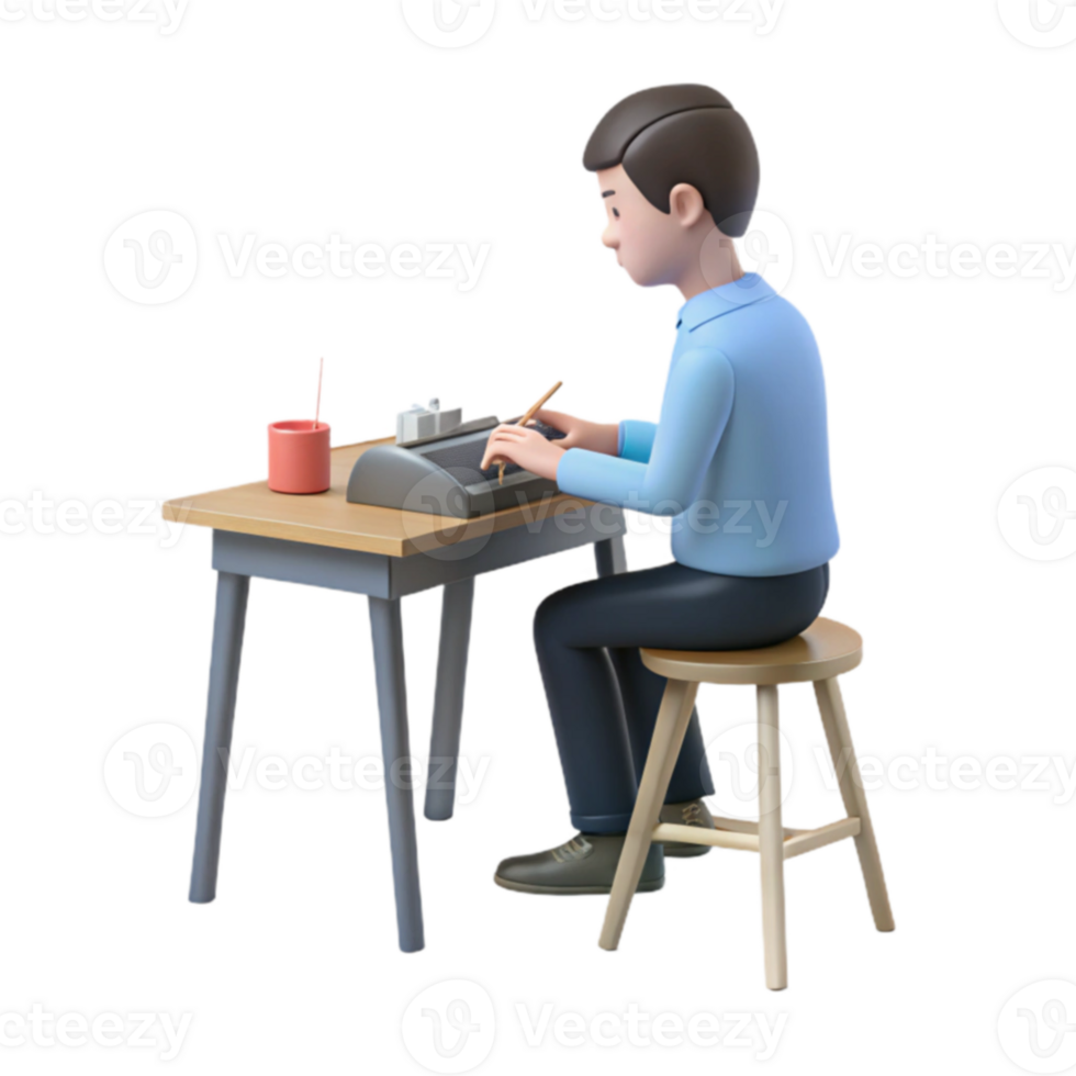 3D Rendered Illustration of Man Working at Desk png