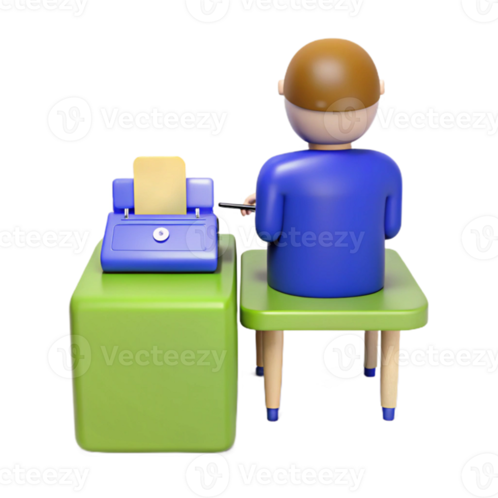 3D Cartoon Illustration of a Person Using a Cash Register png