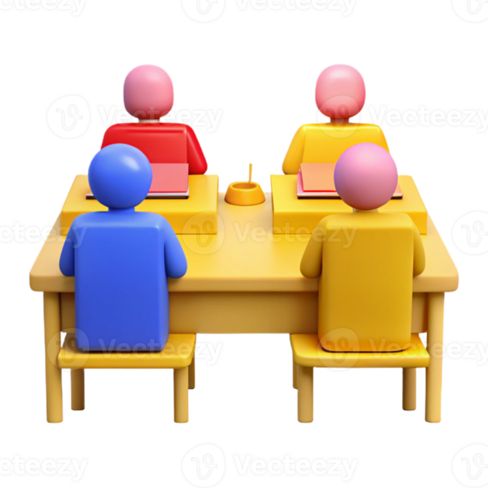 Four People Sitting at a Table with Books in Front of Them png