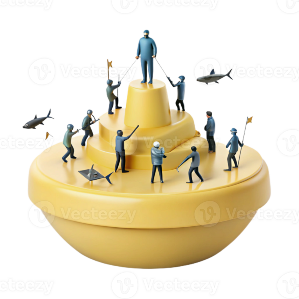 Teamwork and Collaboration Miniature Figures on a Rotating Platform png