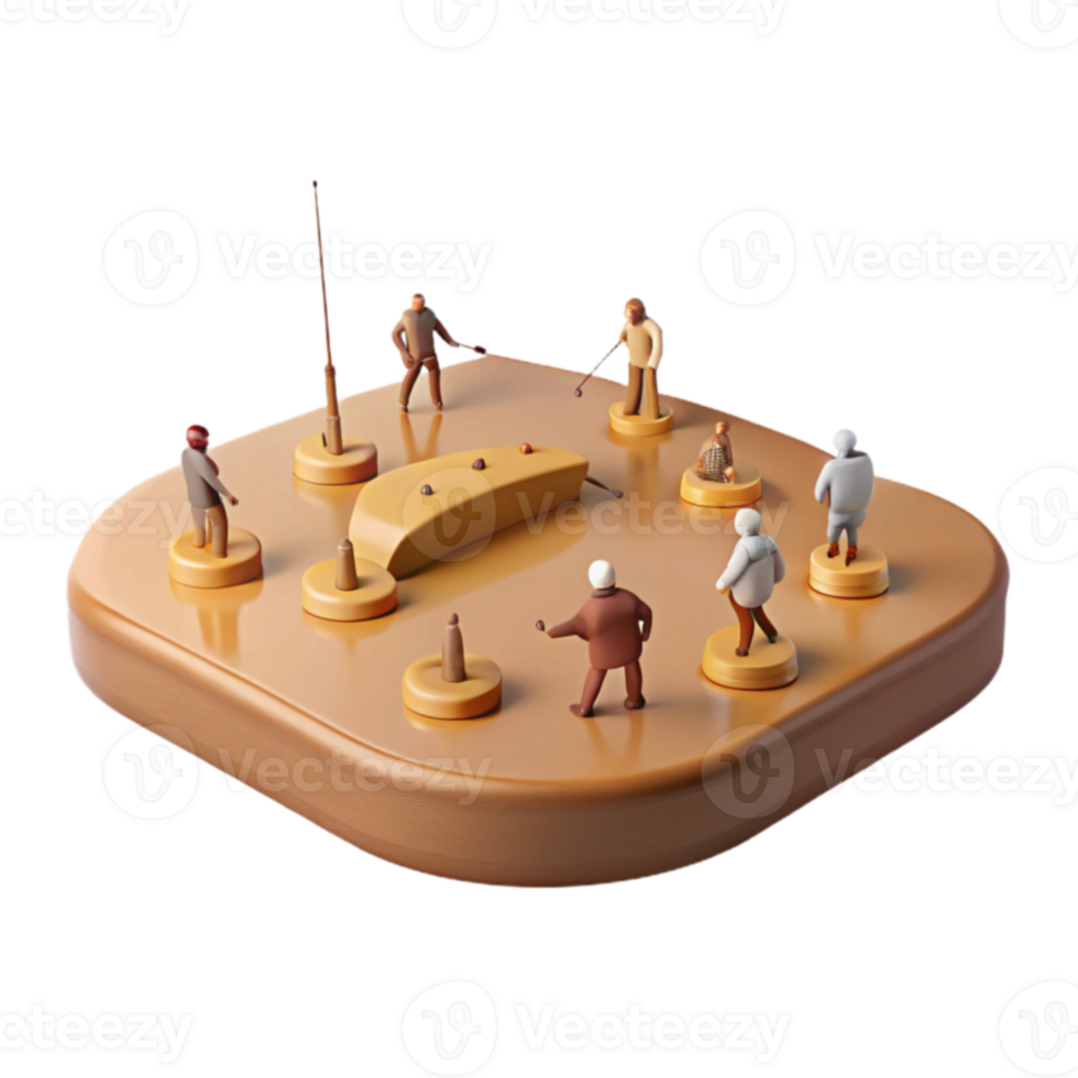 Miniature People Playing a Game on a Wooden Platform png