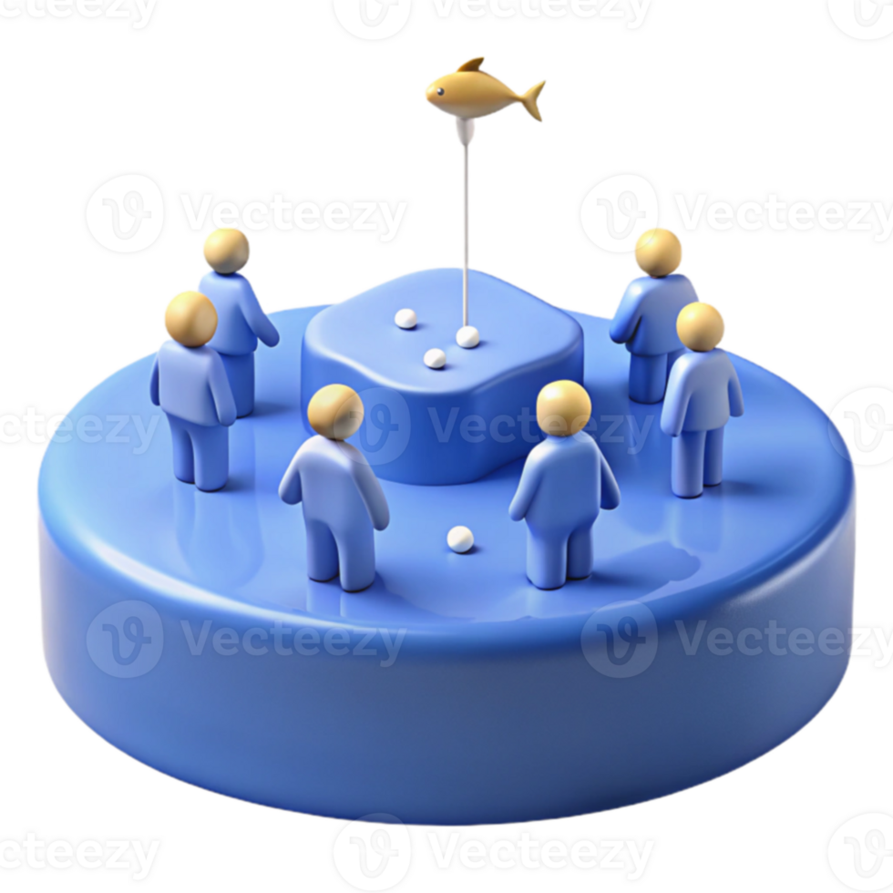 Group of People Around a Platform with a Fish Symbol png