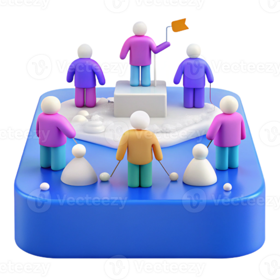 Miniature People Playing a Game on a White Platform png