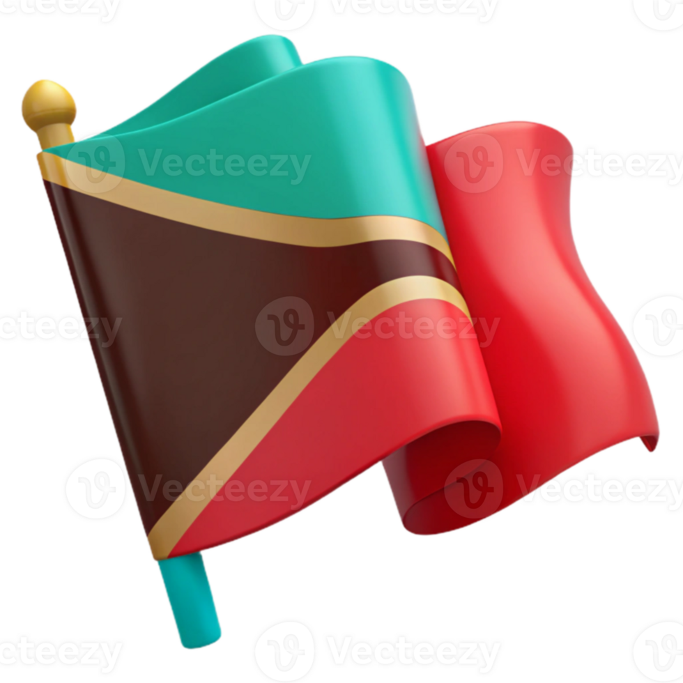Waving Flag with Red, Brown, Yellow, and Teal Colors png