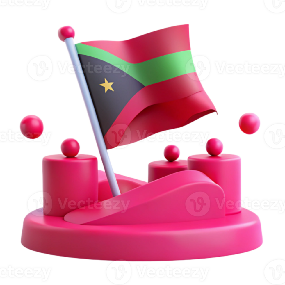 3D Render of a Flag Waving on a Pink Platform png