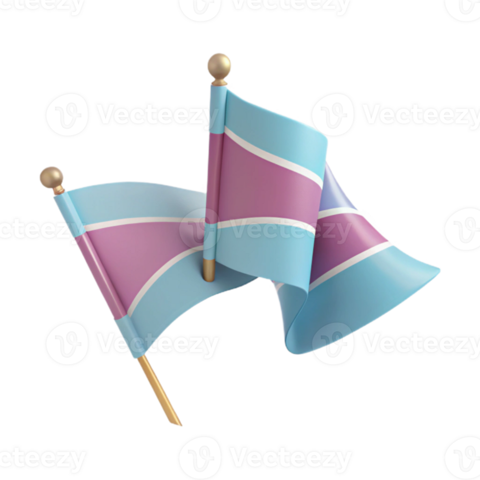 Two Waving Flags with Horizontal Stripes in Blue and Pink png