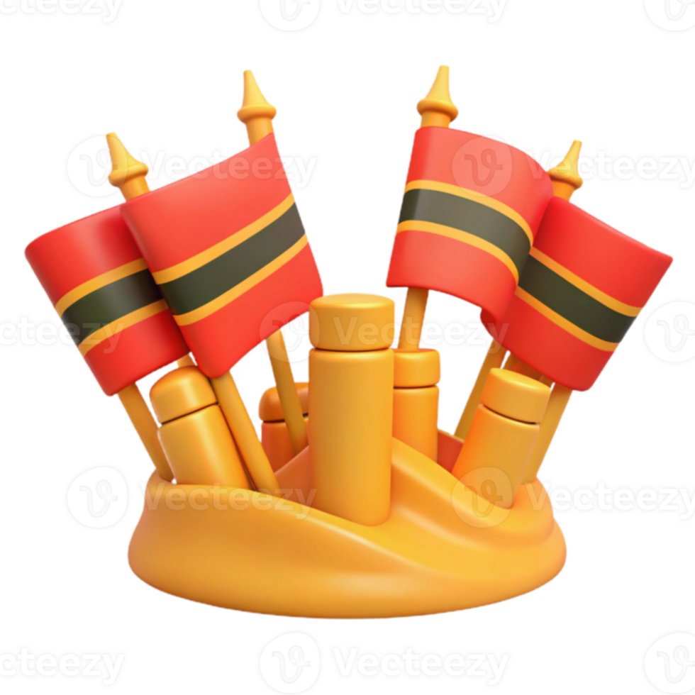 3D Render of a Sandcastle with Flags png