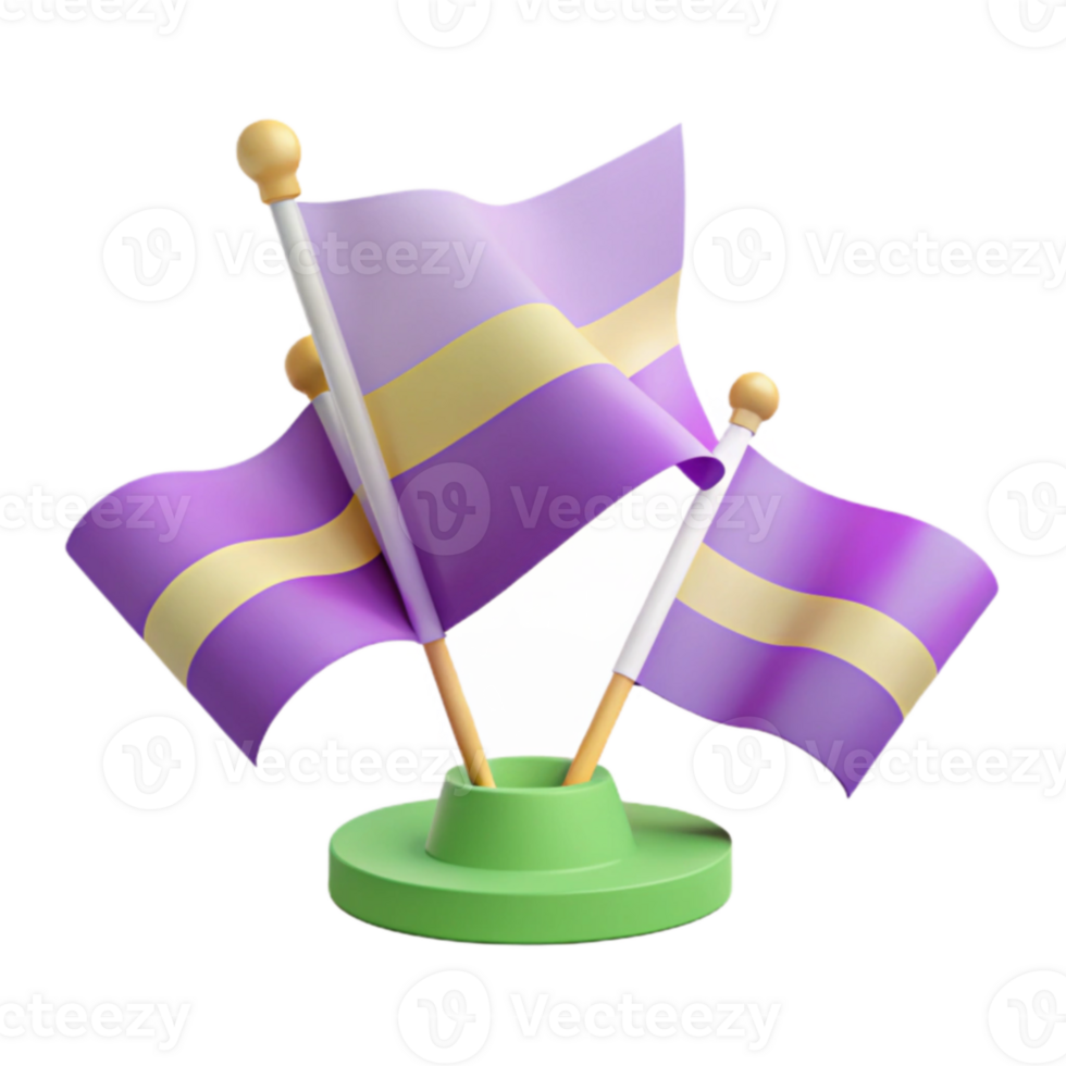 Purple and Yellow Striped Flags on a Green Base png