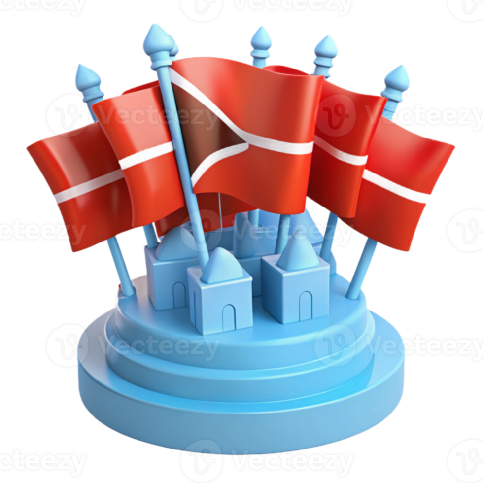 3D Render of Flags Surrounding Buildings png