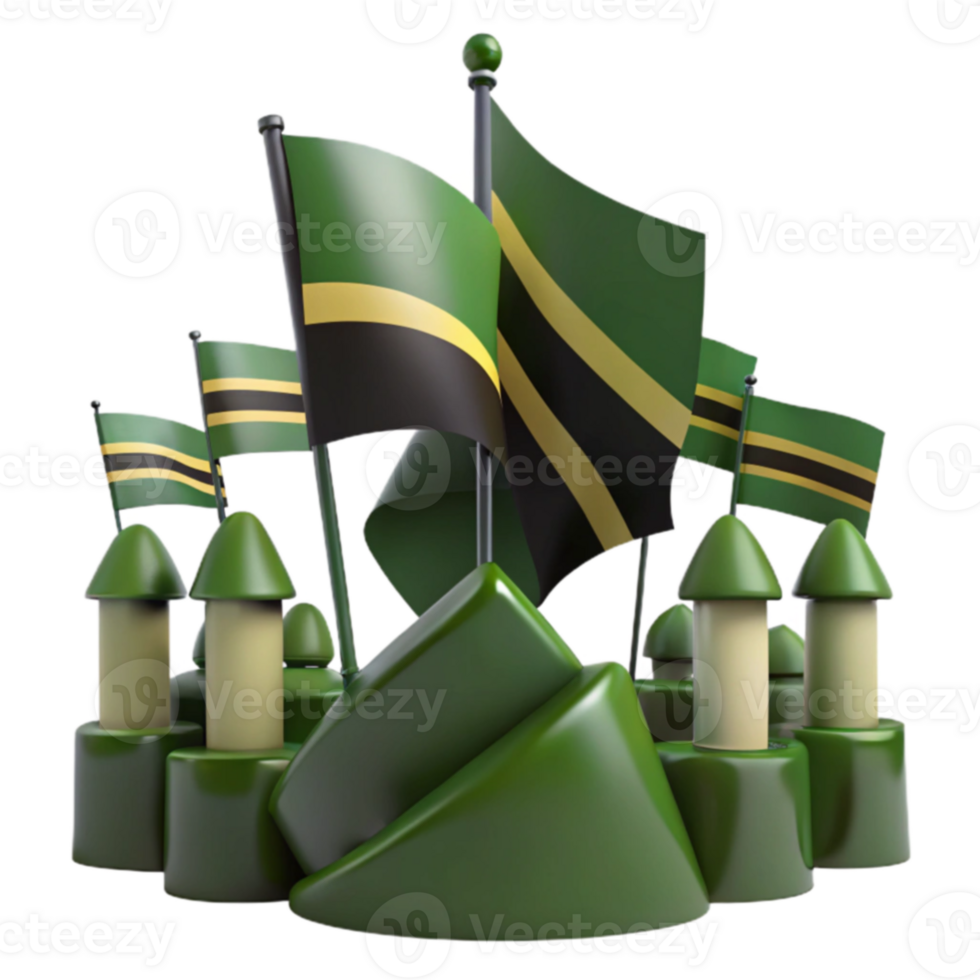 3D Render of a Castle with Flags png
