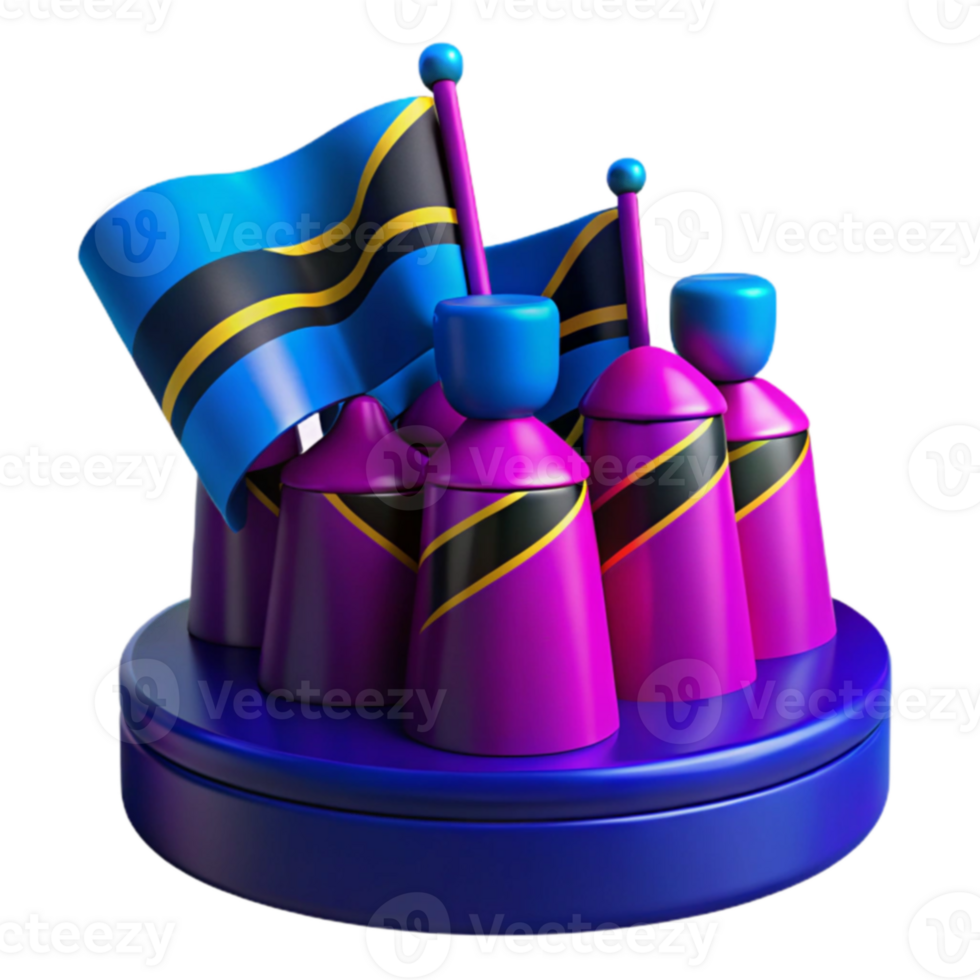 3D Render of Flags and Cylinders on a Circular Platform png