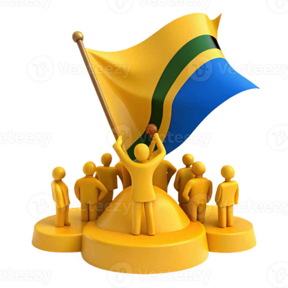 Yellow Figures Raising a Yellow, Green, and Blue Flag png