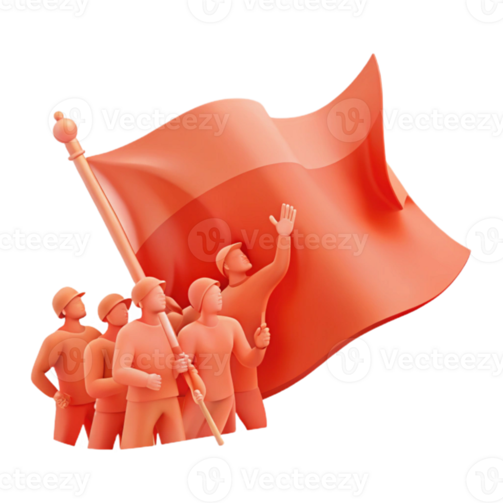 Red Flag Waving, Group of People Holding the Pole png