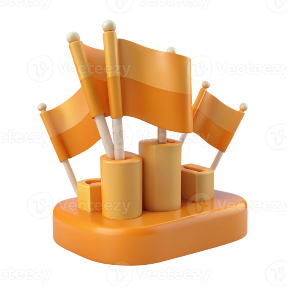 3D Render of Flags and Cylinders on a Base png