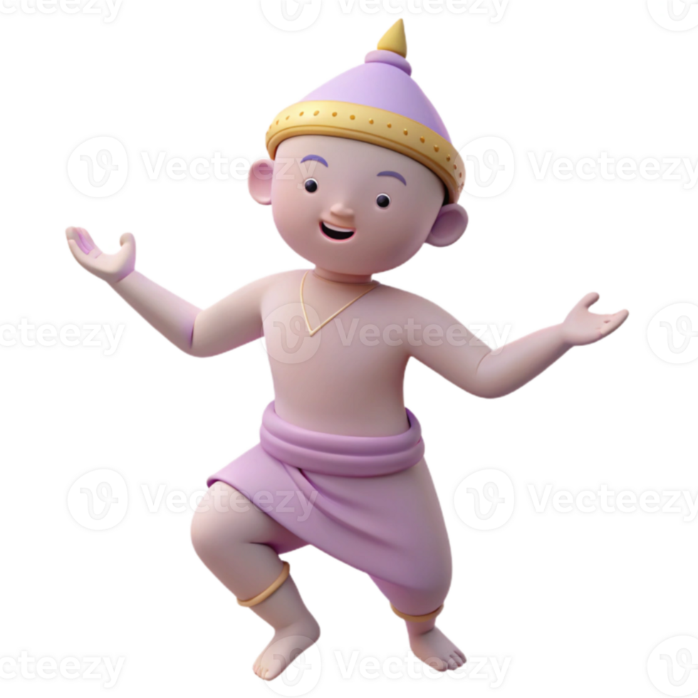 Smiling 3D Cartoon Character with Traditional Outfit png