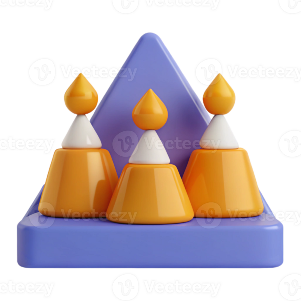 Abstract 3D Design of Orange and White Cones on a Purple Triangular Base png