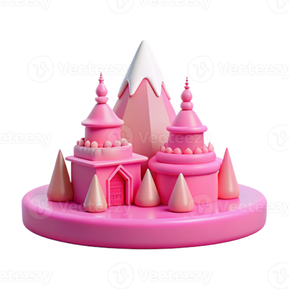 Pink 3D Castle with Mountain and Trees png