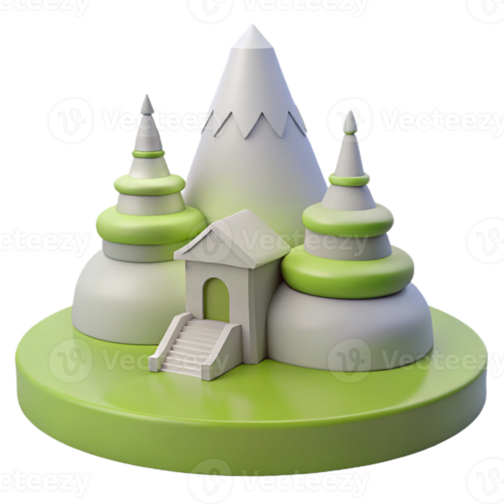 3D Render of a Fantasy Village with a Mountain png