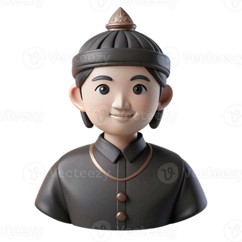 3D Render of a Smiling Person in Traditional Clothing with a Unique Head Covering png